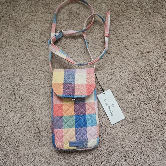 Vera Bradley Carson Cellphone Crossbody bag  the Tropics Plaid Pastels NWT - Picture 6 of 7